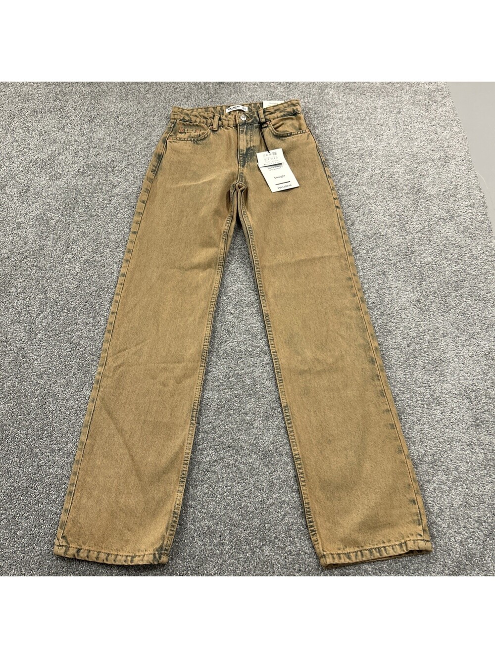 NWT PULL&BEAR Size 32 Straight Leg Jeans Tan/Khaki High Rise